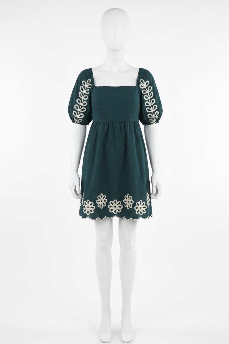 NEW SHE + SKY ash puff sleeve mini dress in green